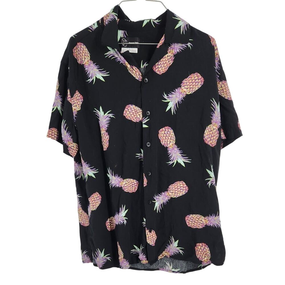 Original Use Black Pineapple Tropical Button Down Top - Large
